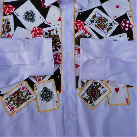 Quacker Factory Card Dice Embroidered White Shirt Casino Vegas NWOT L - Picture 4 of 8